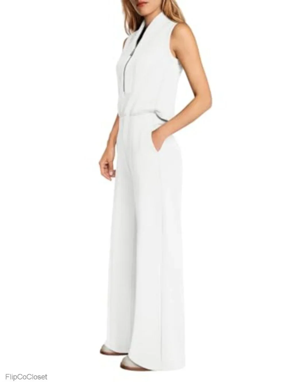 Wide Leg Jumpsuit V-Neck Sleeveless Formal Dressy One Piece
